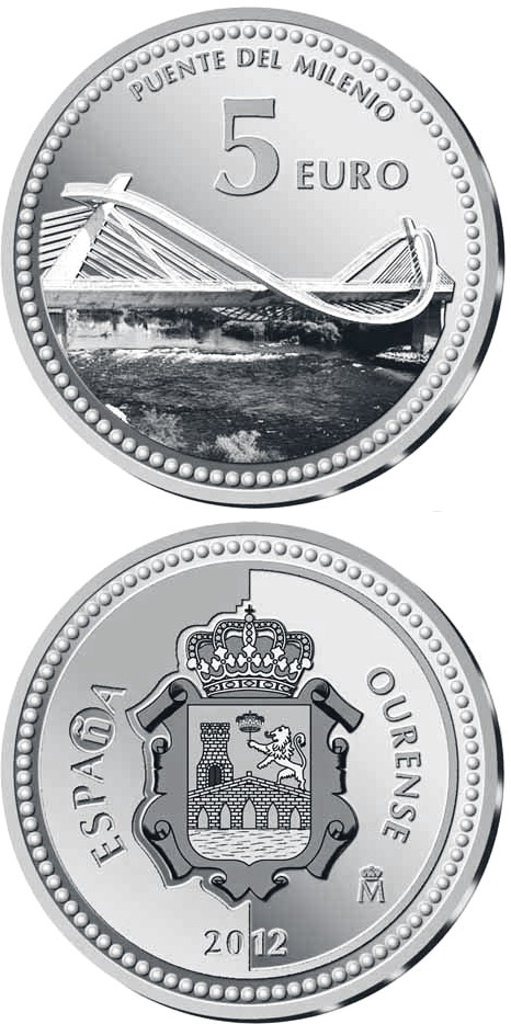 Image of 5 euro coin - Ourense | Spain 2012.  The Silver coin is of Proof quality.