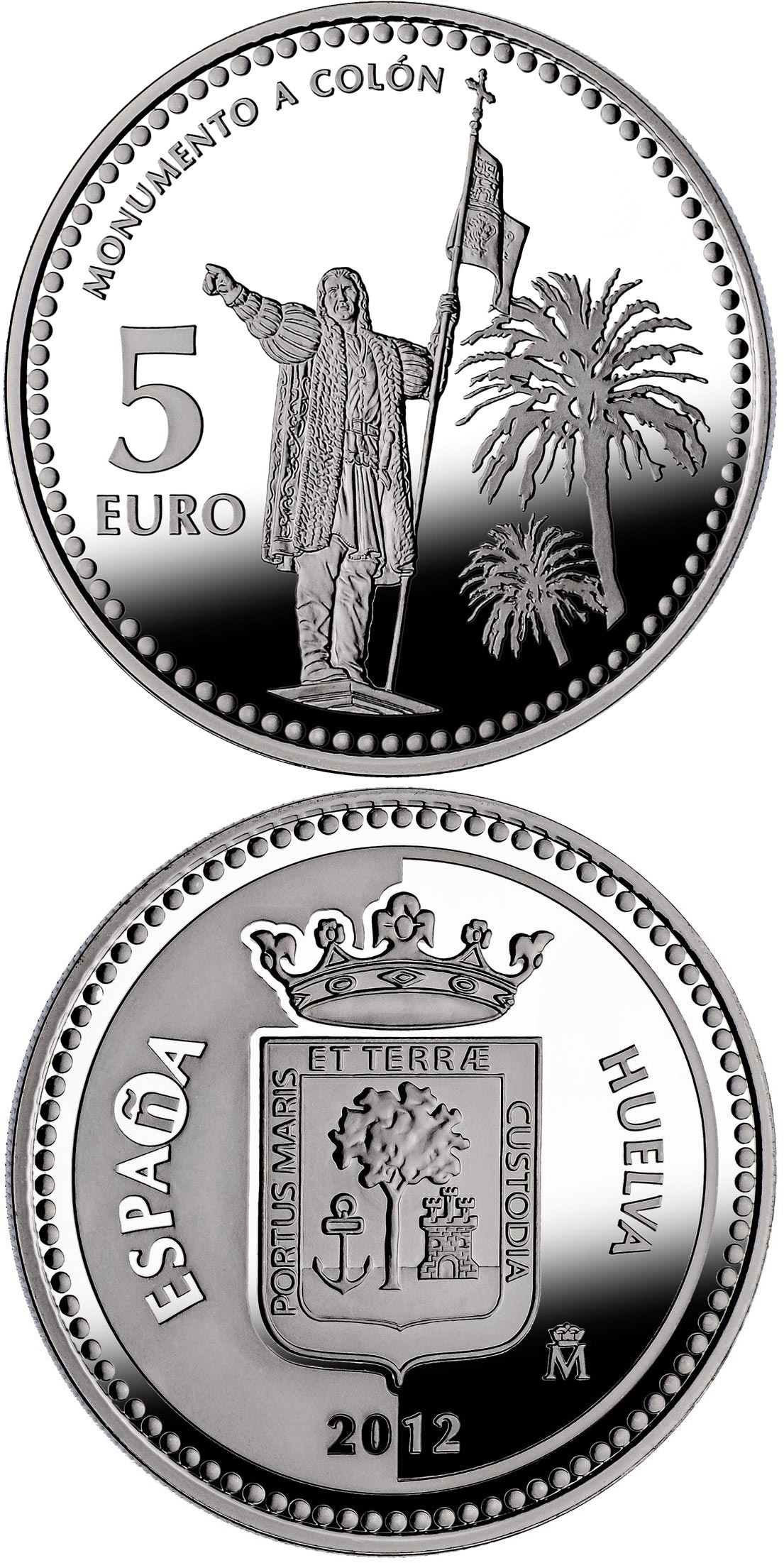 Image of 5 euro coin - Huelva | Spain 2012.  The Silver coin is of Proof quality.