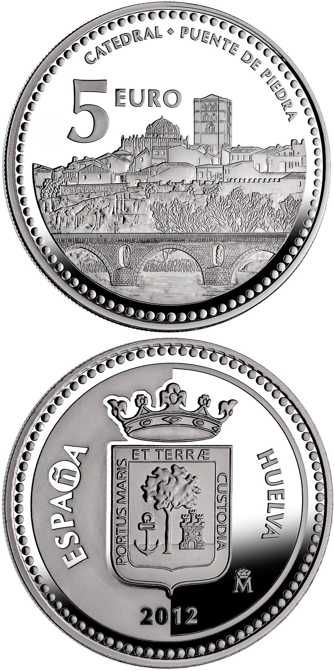 Image of 5 euro coin - Zamora | Spain 2012.  The Silver coin is of Proof quality.
