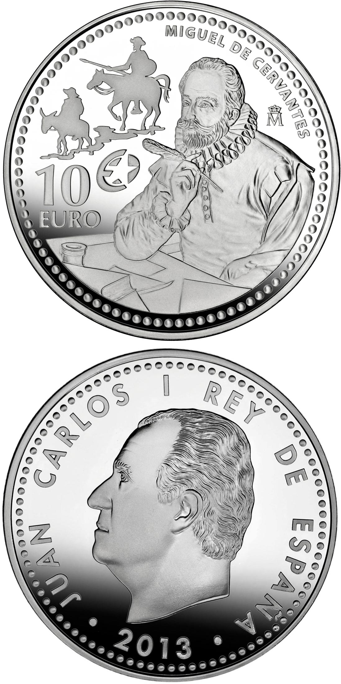 Image of 10 euro coin - Miguel de Cervantes | Spain 2013.  The Silver coin is of Proof quality.