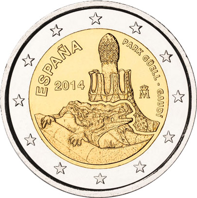 Image of 2 euro coin - Works of Antoni Gaudí | Spain 2014