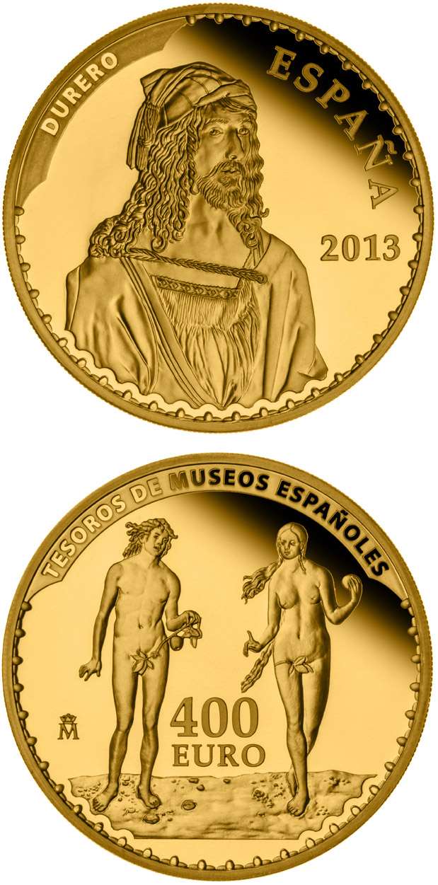Image of 400 euro coin - Durer | Spain 2013.  The Gold coin is of Proof quality.