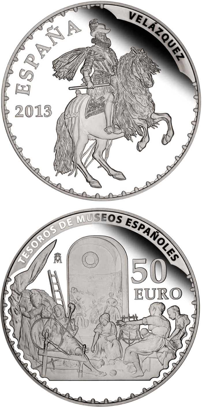 Image of 50 euro coin - Velazquez | Spain 2013.  The Silver coin is of Proof quality.