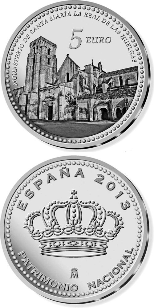 Image of 5 euro coin - Monasterio de Santa María la Real de Las Huelgas | Spain 2014.  The Silver coin is of Proof quality.