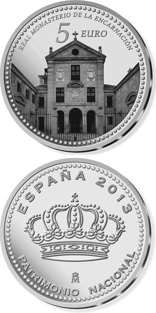 Image of 5 euro coin - Real Monasterio de la Encarnación | Spain 2014.  The Silver coin is of Proof quality.