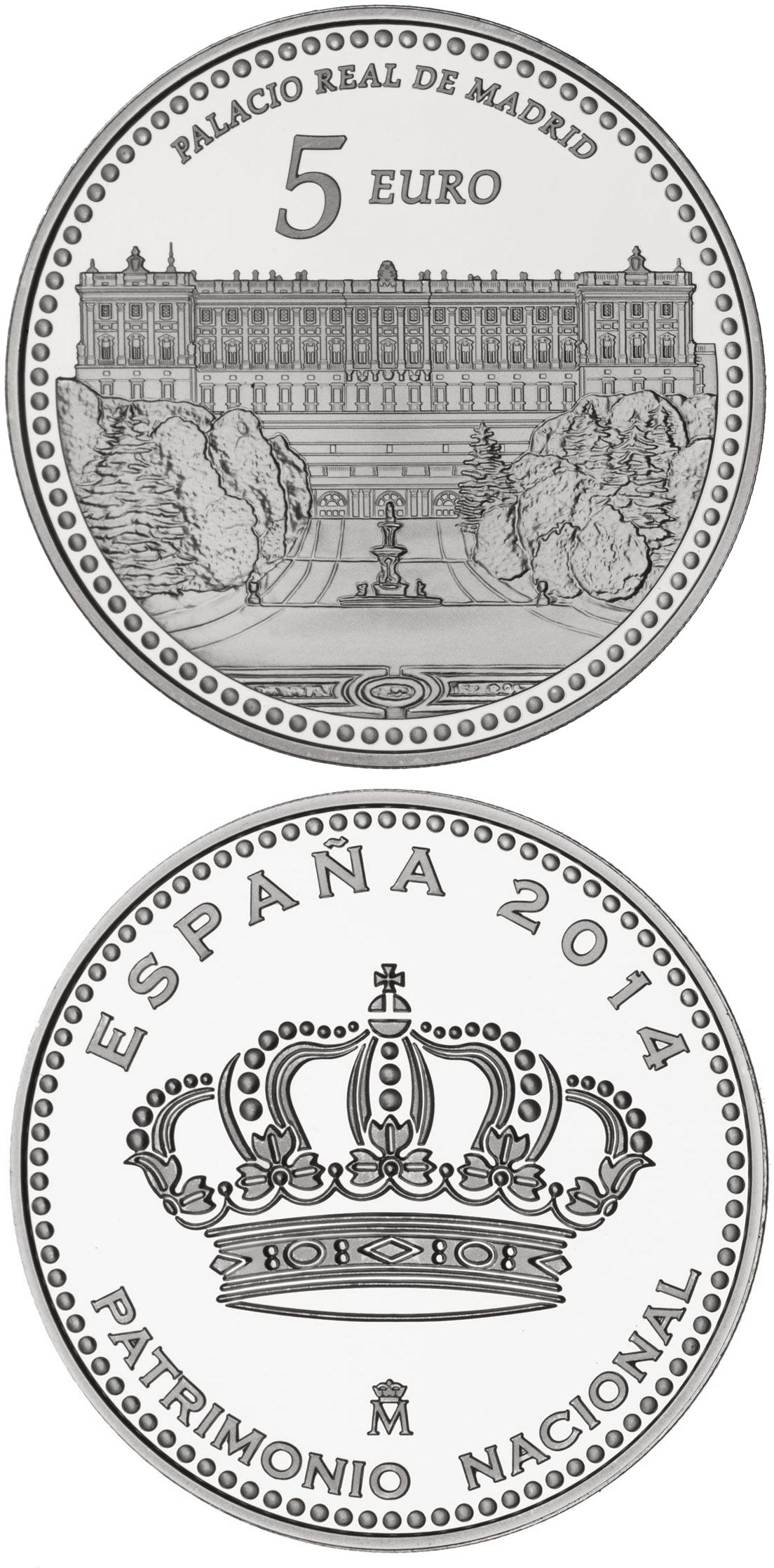 Image of 5 euro coin - Royal Palace of Madrid | Spain 2014.  The Silver coin is of Proof quality.