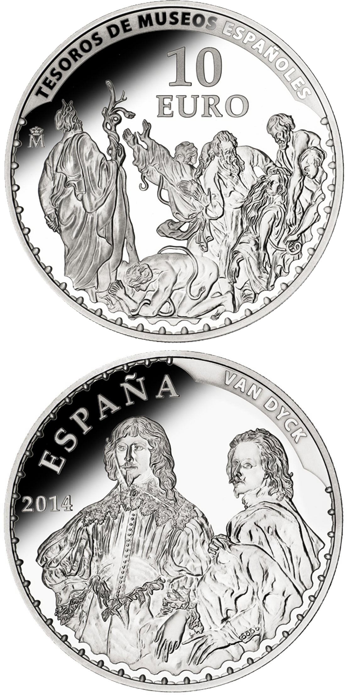 Image of 10 euro coin - Antonio van Dyck | Spain 2014.  The Silver coin is of Proof quality.