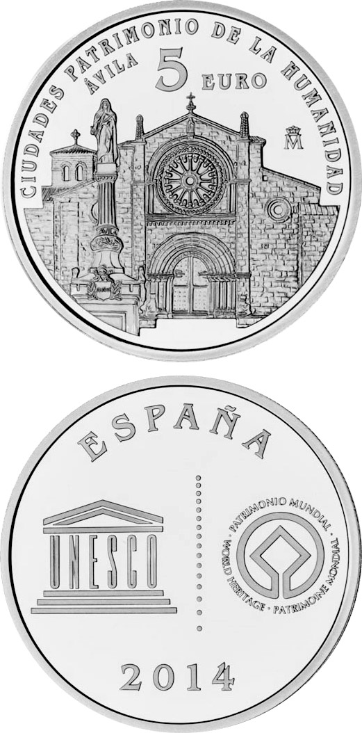 Image of 5 euro coin - Ávila | Spain 2014.  The Silver coin is of Proof quality.