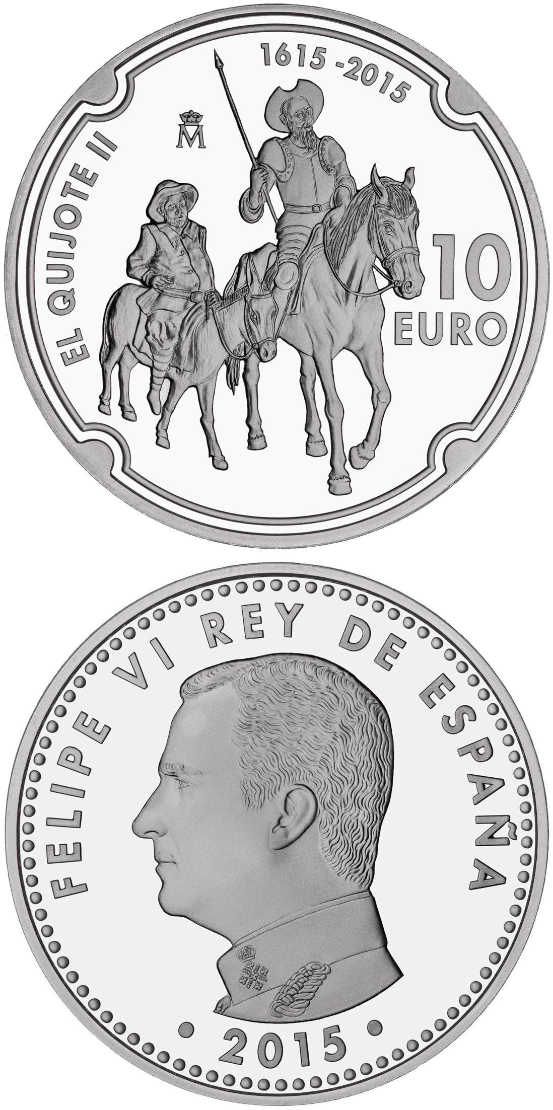 Image of 10 euro coin - 400 Years of Don Quijote | Spain 2015.  The Silver coin is of Proof quality.