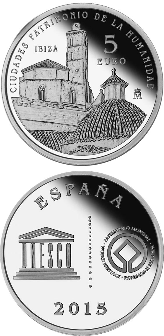 Image of 5 euro coin - Ibiza | Spain 2015.  The Silver coin is of Proof quality.