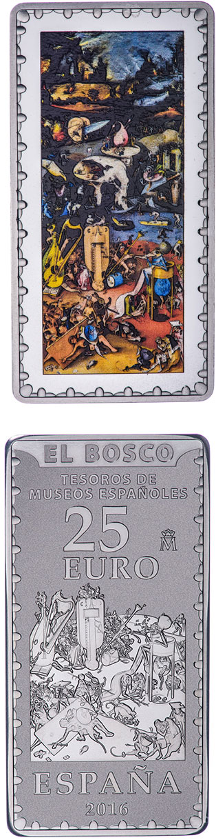 Image of 25 euro coin - Spanish Museum Treasures IV: Bosch – Hell | Spain 2016.  The Silver coin is of Proof quality.