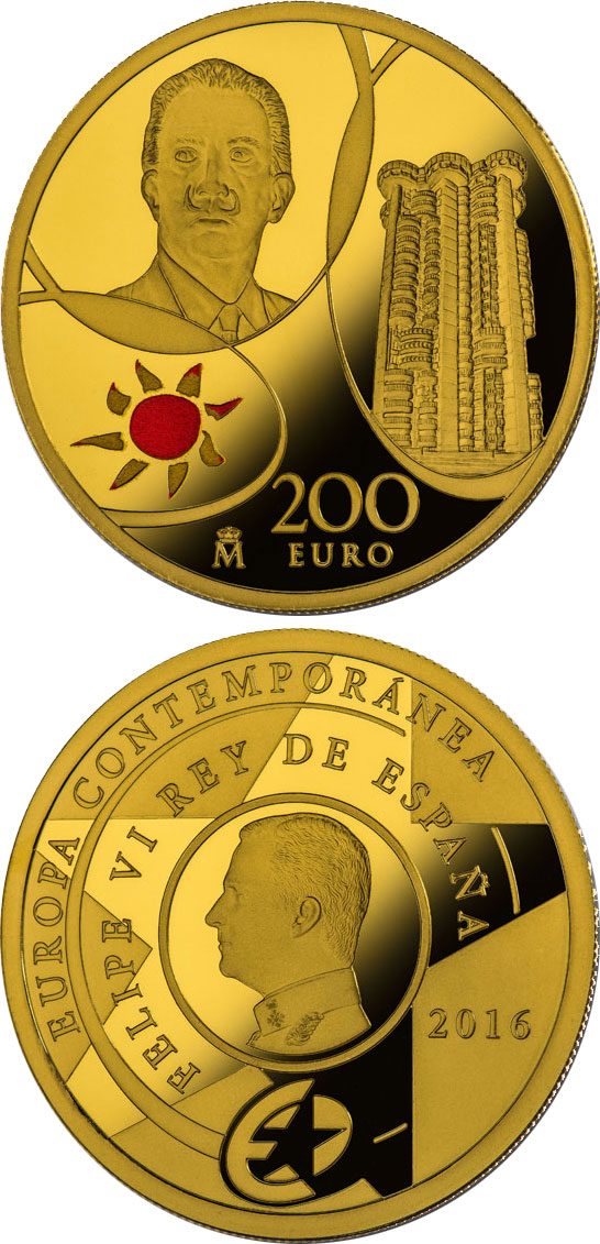 Image of 200 euro coin - Contemporary Europe | Spain 2016.  The Gold coin is of Proof quality.