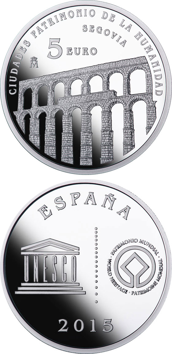 Image of 5 euro coin - Segovia | Spain 2015.  The Silver coin is of Proof quality.