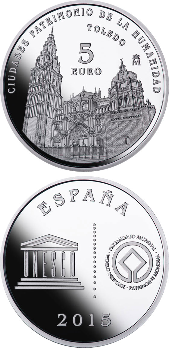 Image of 5 euro coin - Toledo | Spain 2015.  The Silver coin is of Proof quality.