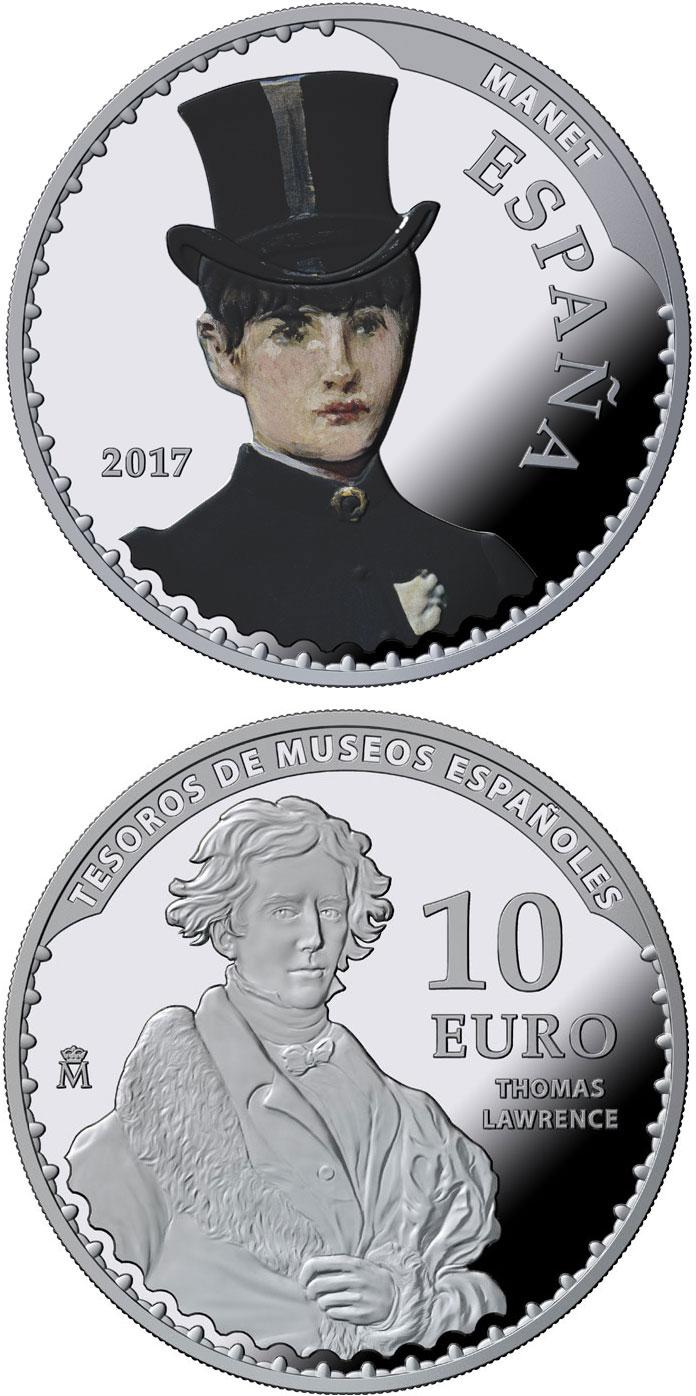 Image of 10 euro coin - Spanish Museum Treasures V: 25th anniversary of the Thyssen-Bornemisza Museum | Spain 2017.  The Silver coin is of Proof quality.