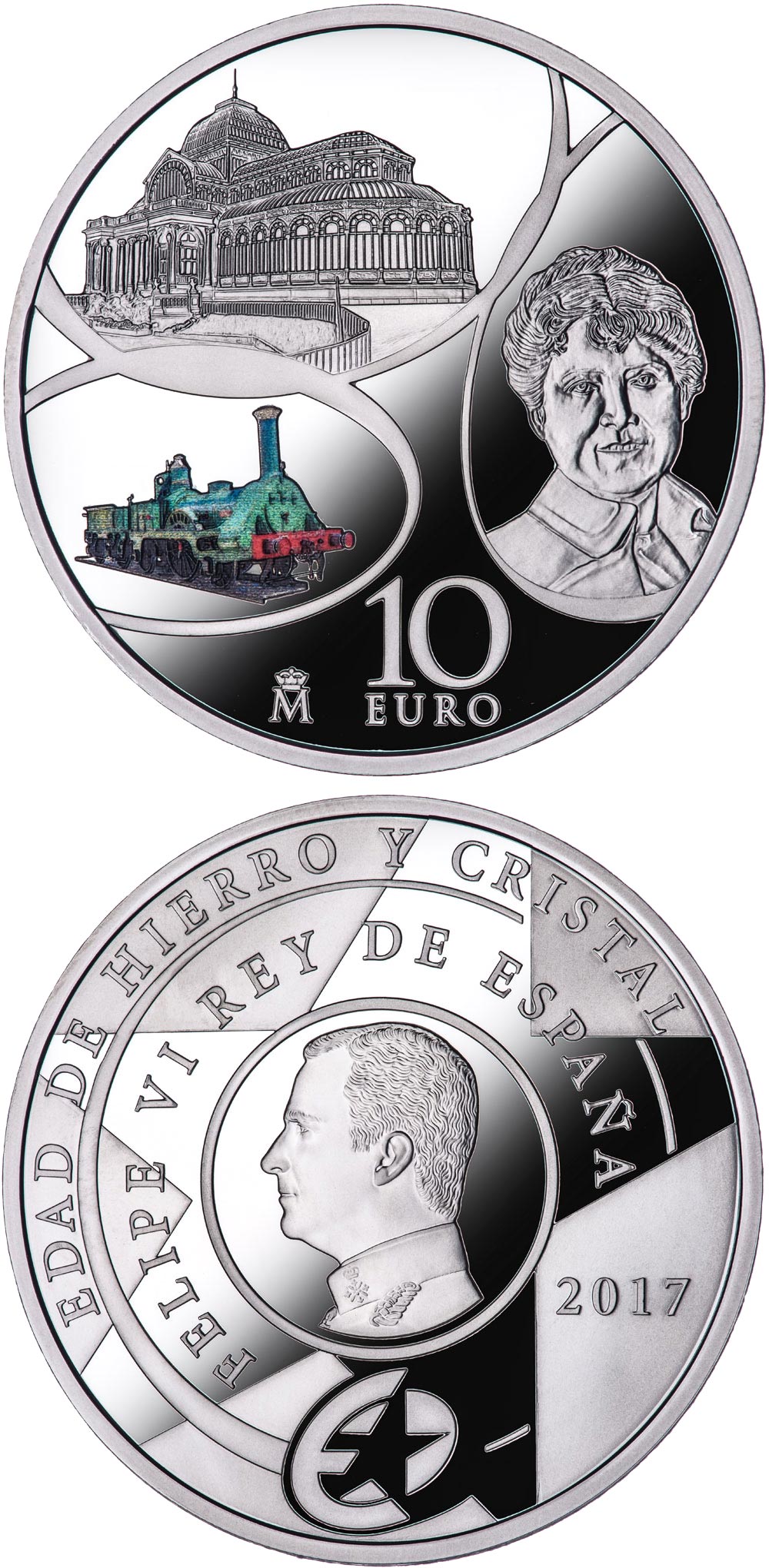 Image of 10 euro coin - The Age of Iron and Glass | Spain 2017.  The Silver coin is of Proof quality.