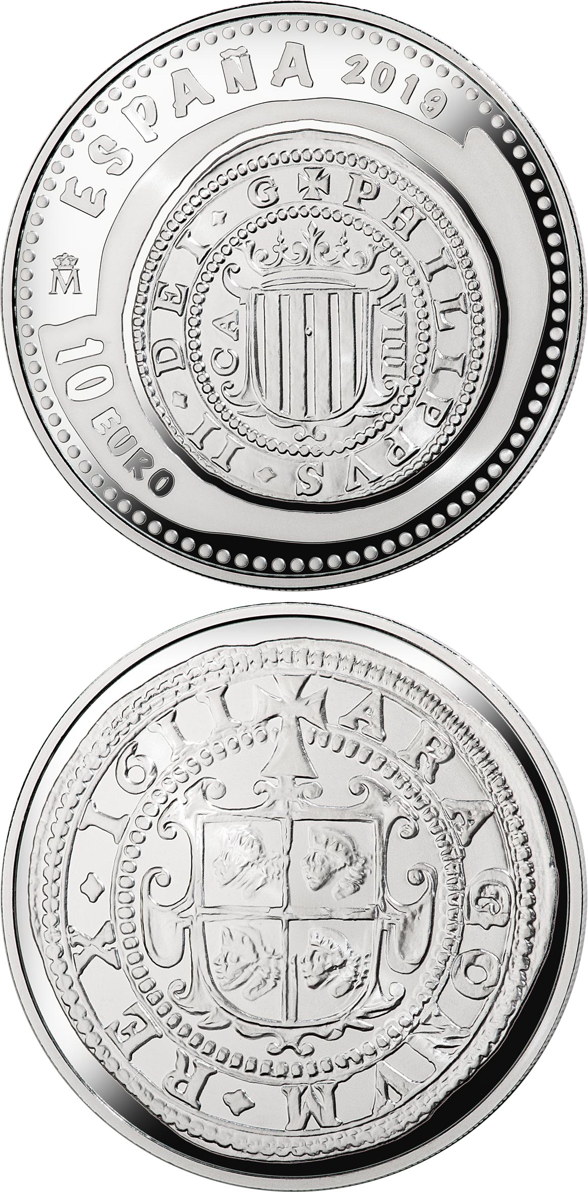 Image of 10 euro coin - 9th Series Numismatic Treasures - House of Habsburg | Spain 2019.  The Silver coin is of Proof quality.