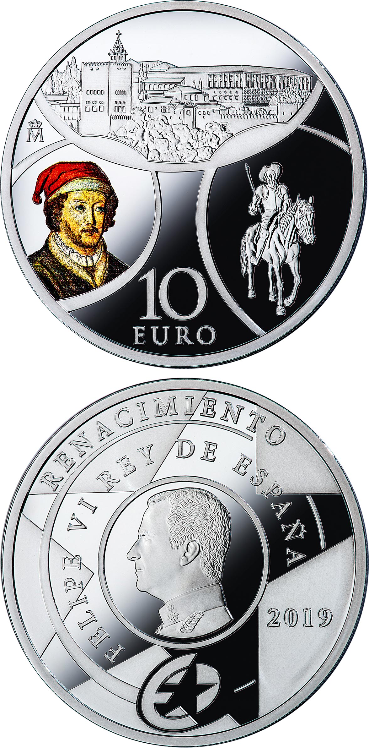 Image of 10 euro coin - The Renaissance | Spain 2019.  The Silver coin is of Proof quality.