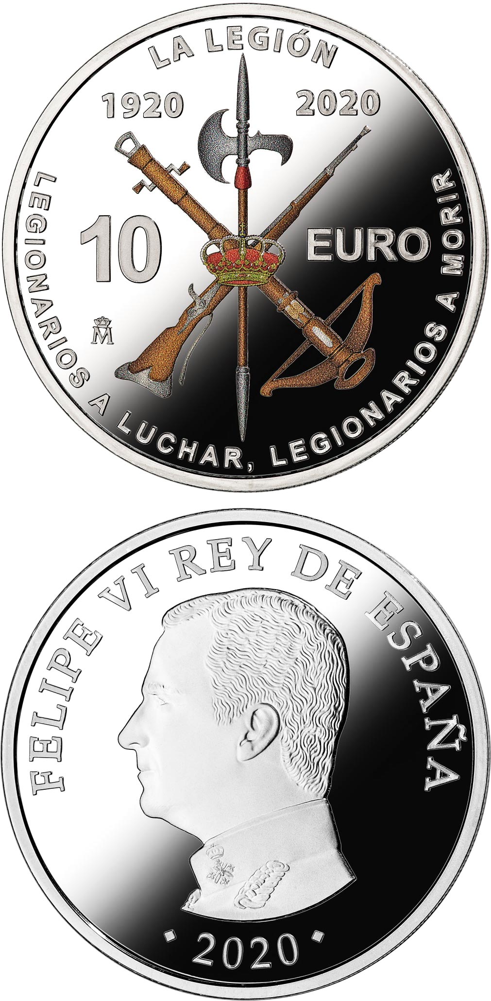 Image of 10 euro coin - 100th Anniversary of Spanish Legion | Spain 2020.  The Silver coin is of Proof quality.