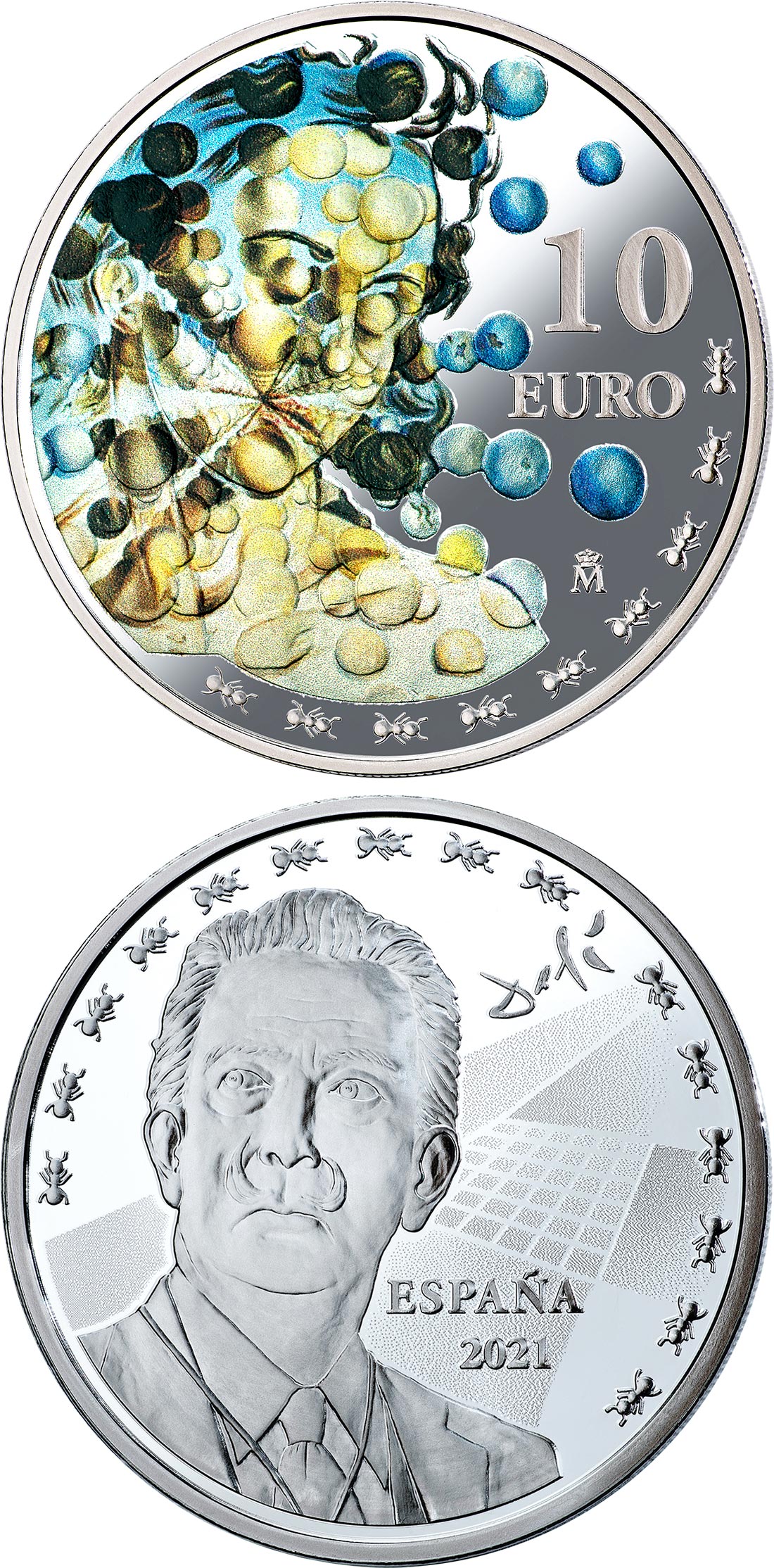 Image of 10 euro coin - Salvador Dalí | Spain 2021.  The Silver coin is of Proof quality.