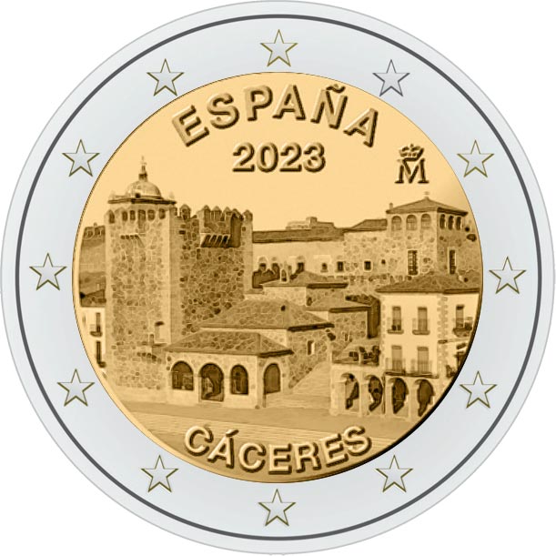 Image of 2 euro coin - Old Town of Cáceres | Spain 2023