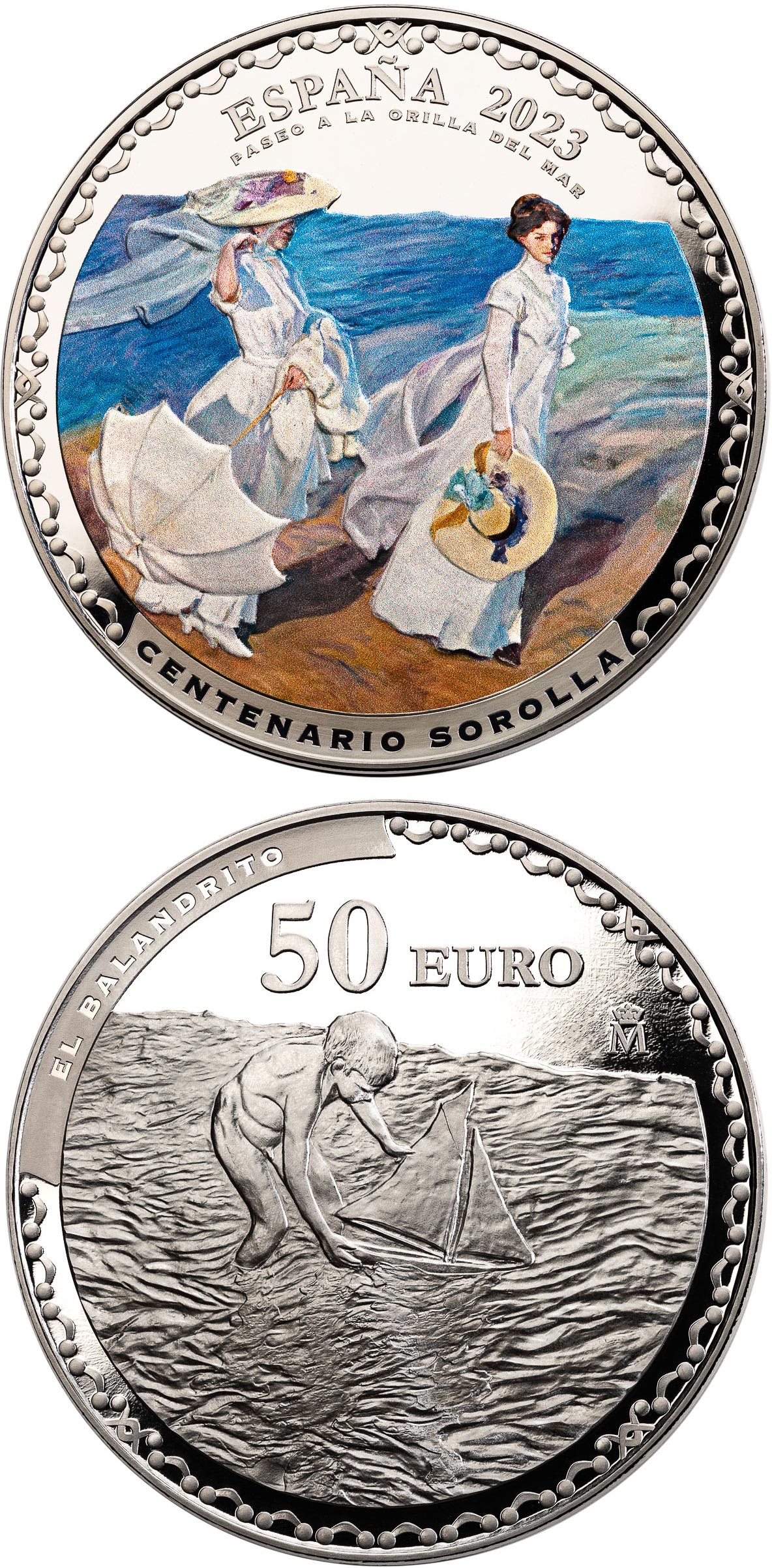 Image of 50 euro coin - Centenary of the death of Joaquín Sorolla y Bastida | Spain 2023.  The Silver coin is of Proof quality.