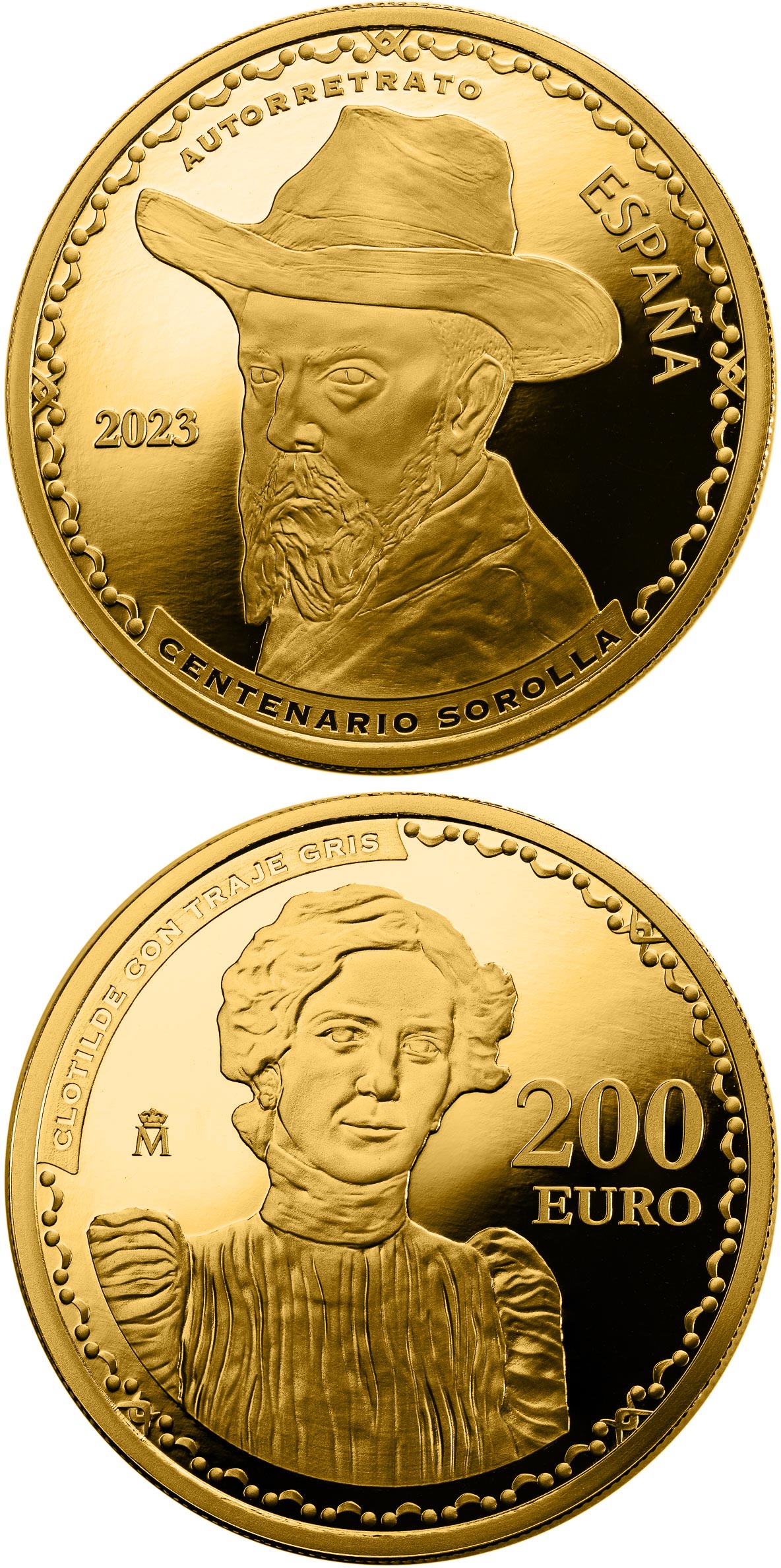 Image of 200 euro coin - Centenary of the death of Joaquín Sorolla y Bastida | Spain 2023.  The Gold coin is of Proof quality.