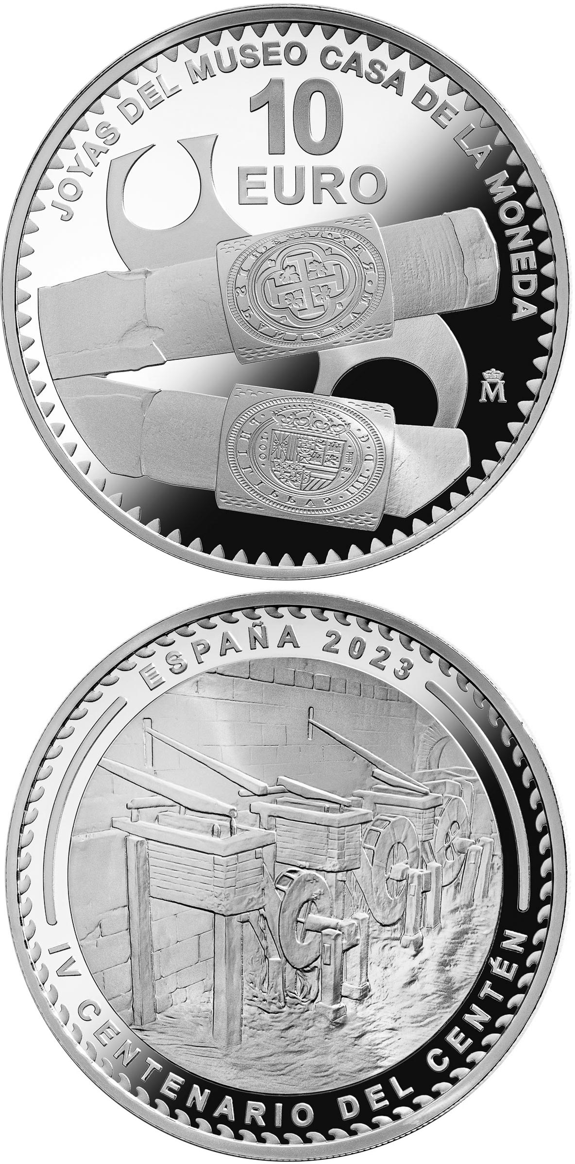 Image of 10 euro coin - The IV Centenary of the Centén of 1623 | Spain 2023.  The Silver coin is of Proof quality.