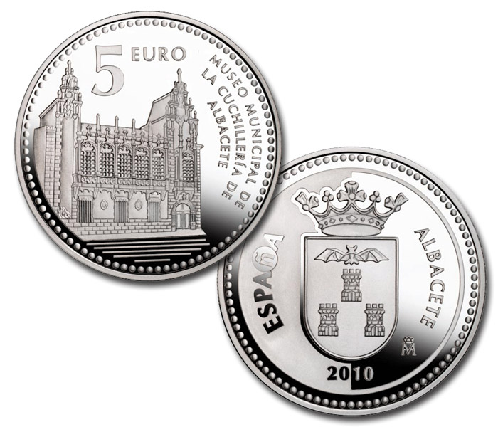 Image of 5 euro coin - Albacete | Spain 2010.  The Silver coin is of Proof quality.