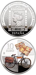 10 euro coin 175th anniversary of the first Spanish postage stamp | Spain 2025