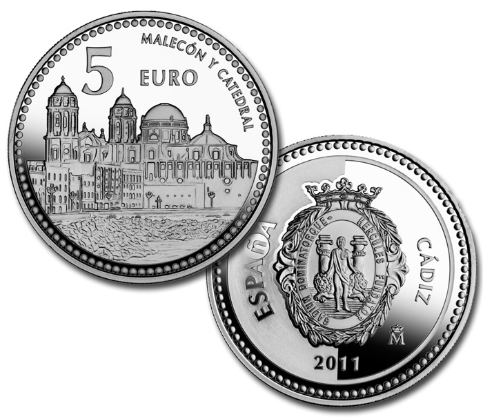 Image of 5 euro coin - Cádiz  | Spain 2011.  The Silver coin is of Proof quality.
