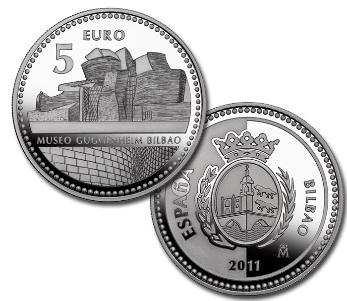 Image of 5 euro coin - Bilbao  | Spain 2011.  The Silver coin is of Proof quality.