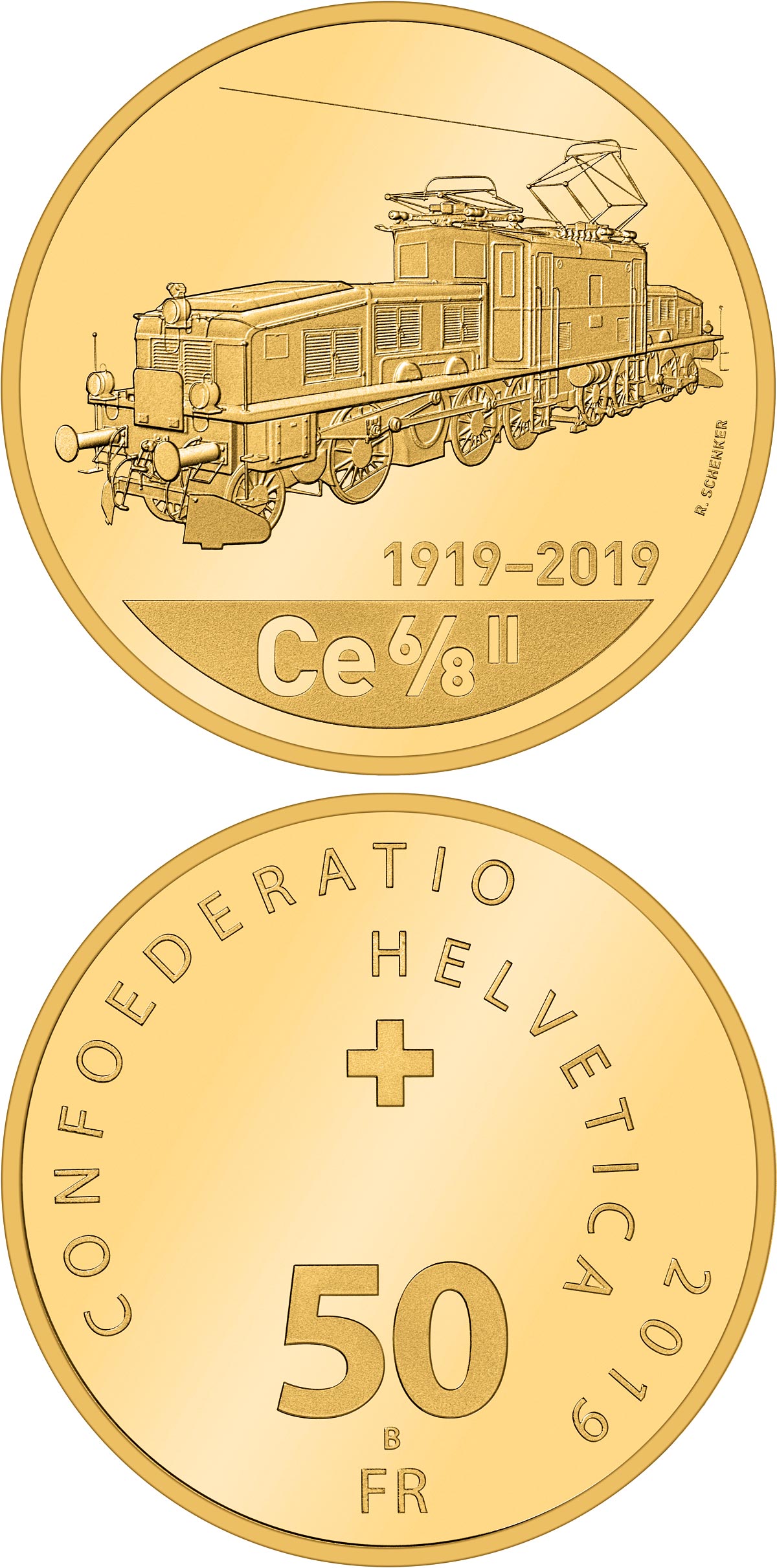 Image of 50 francs coin - 100th anniversary of the Crocodile locomotive | Switzerland 2019
