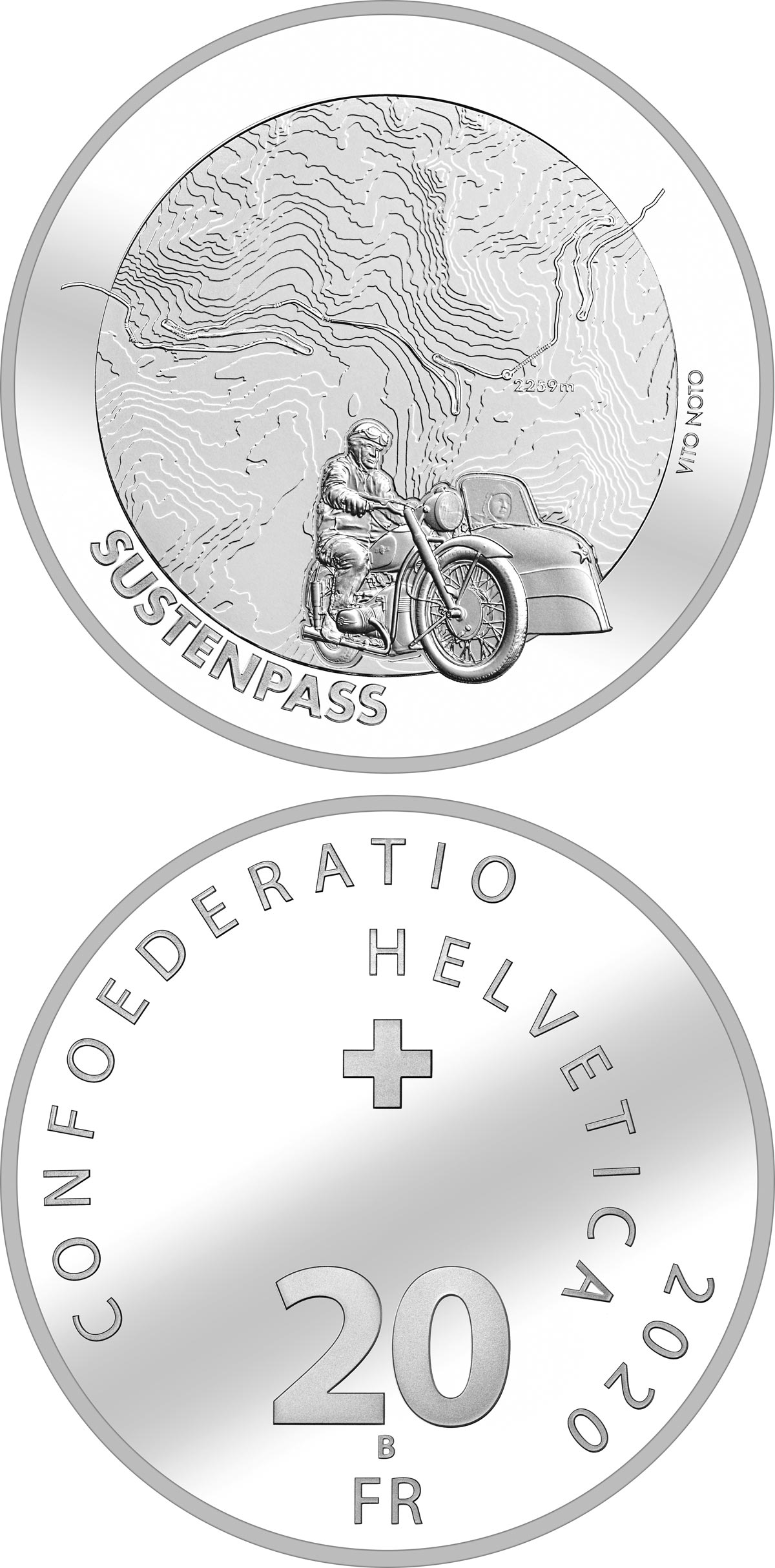 Image of 20 francs coin - Susten Pass | Switzerland 2020.  The Silver coin is of Proof quality.