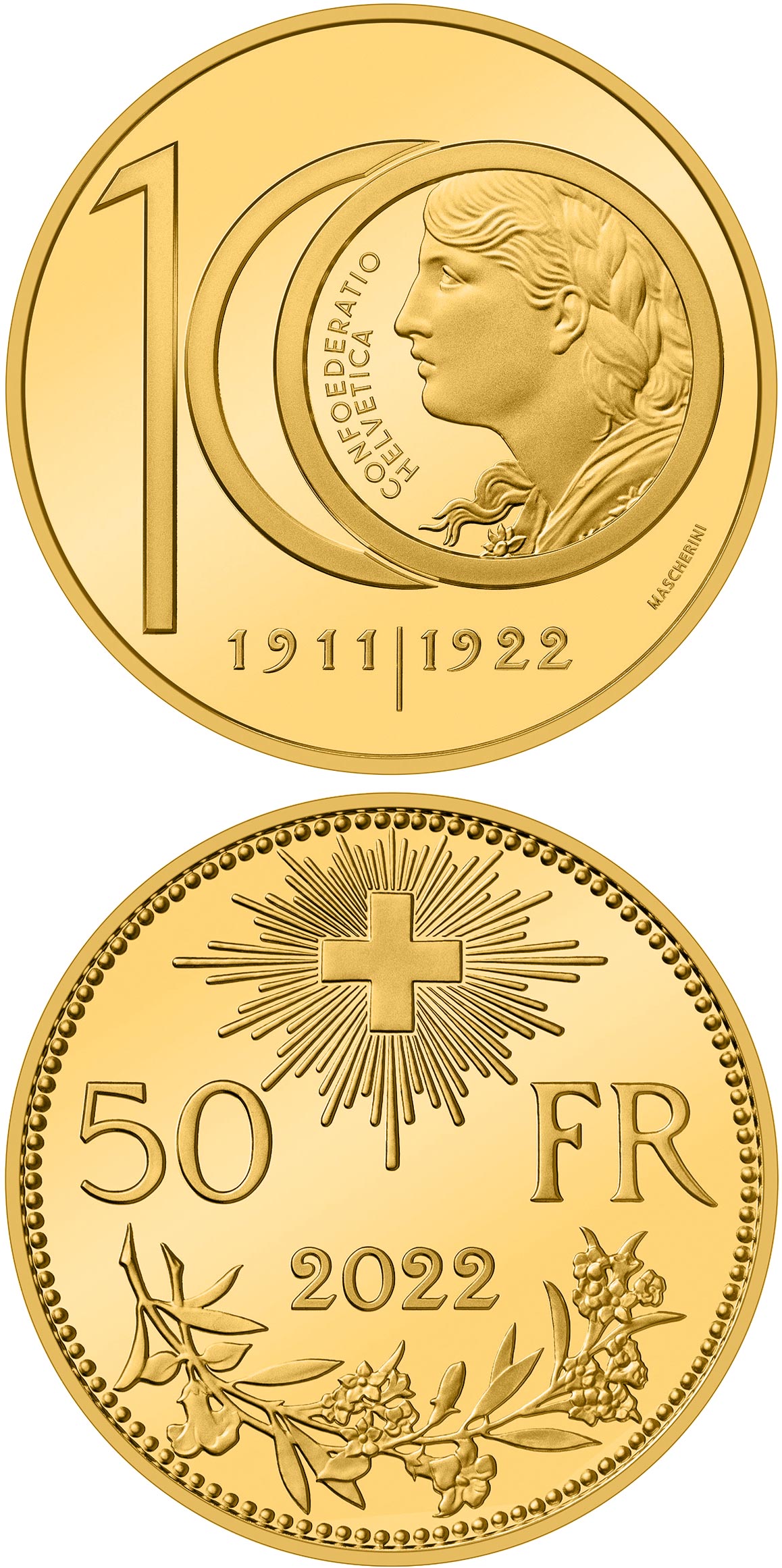 Image of 50 francs coin - 100 year anniversary of the last minting of the 10-franc Vrenel | Switzerland 2022
