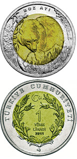 1 Lira coin Grizzly Bear  | Turkey 2011
