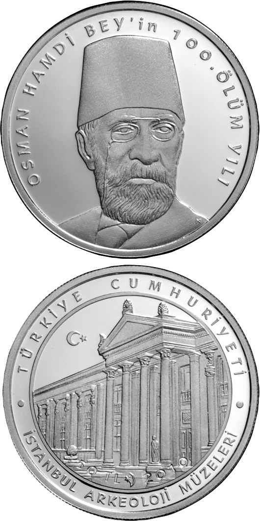 Image of 50 Lira coin - 100th Anniversary of the Death of Osman Hamdi Bey  | Turkey 2010.  The Silver coin is of Proof quality.