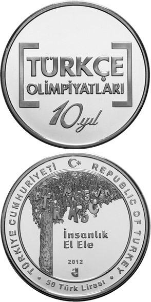 Image of 20 Lira coin - The Turkish Olympics Commemorative Coin | Turkey 2012.  The Silver coin is of Proof quality.