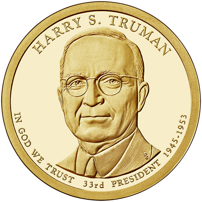 Image of 1 dollar coin - Harry S. Truman (1945-1953) | USA 2015.  The Nordic gold (CuZnAl) coin is of Proof, BU, UNC quality.