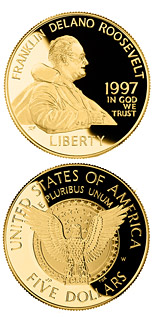 5 dollar coin Franklin Delano Roosevelt  | USA 1997