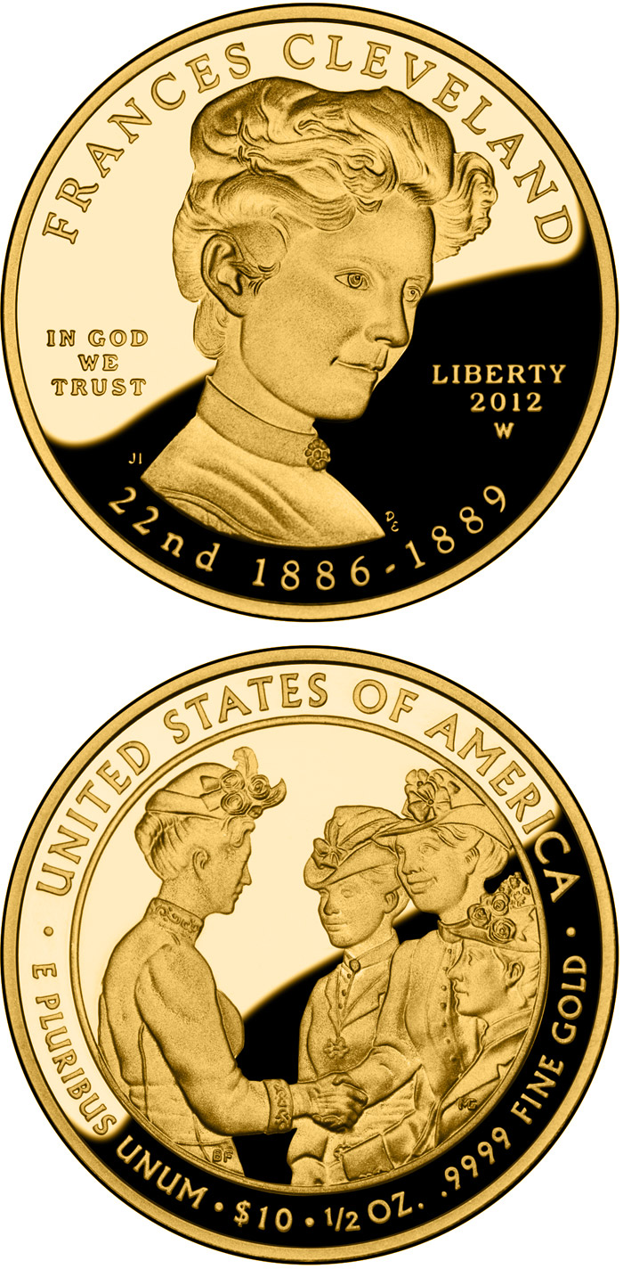 Image of 10 dollars coin - Frances Cleveland  | USA 2012.  The Gold coin is of Proof, BU quality.