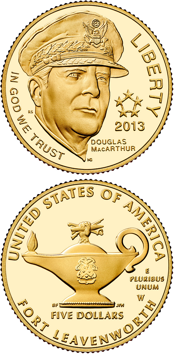 Image of 5 dollars coin - 5-Star Generals | USA 2013.  The Gold coin is of Proof, BU quality.