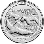 Image of 25 cents coin - Effigy Mounds National Monument | USA 2017.  The Copper–Nickel (CuNi) coin is of Proof, BU, UNC quality.