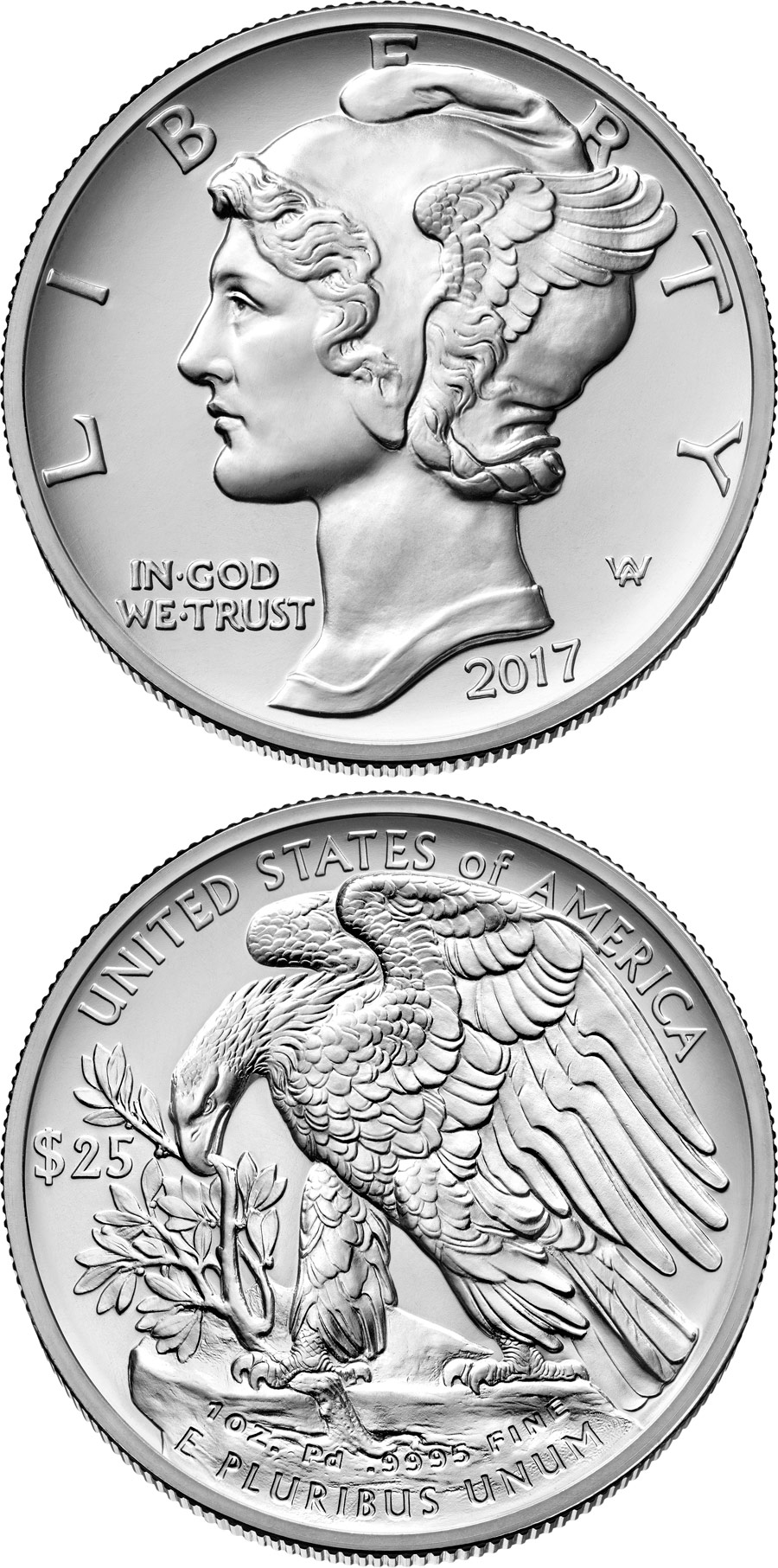 Image of 25 dollars coin - American Eagle Palladium One Ounce Bullion Coin | USA 2017