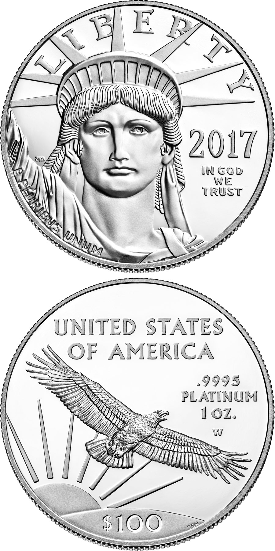 Image of 100 dollars coin - American Eagle Platinum One Ounce Proof Coin | USA 2017