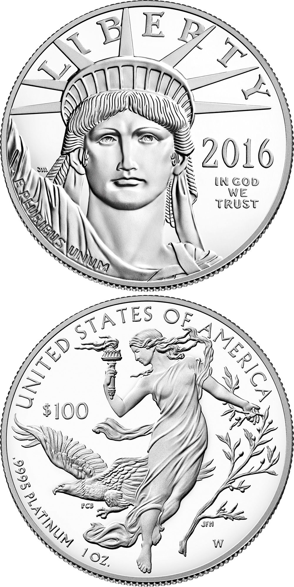 Image of 100 dollars coin - American Eagle Platinum One Ounce Proof Coin | USA 2016