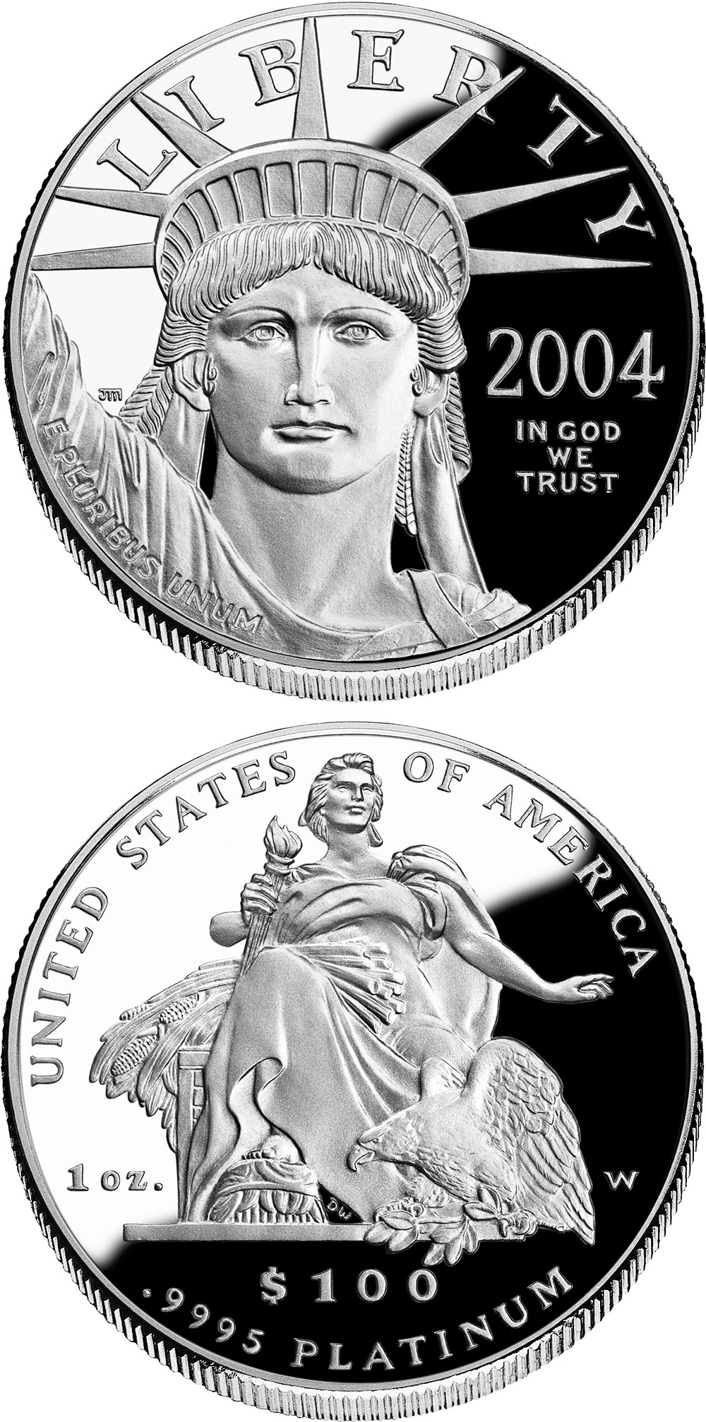 Image of 100 dollars coin - American Eagle Platinum One Ounce Proof Coin | USA 2004