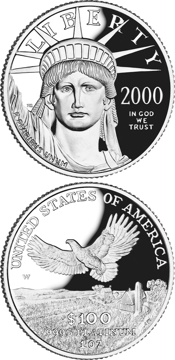 Image of 100 dollars coin - American Eagle Platinum One Ounce Proof Coin | USA 2000