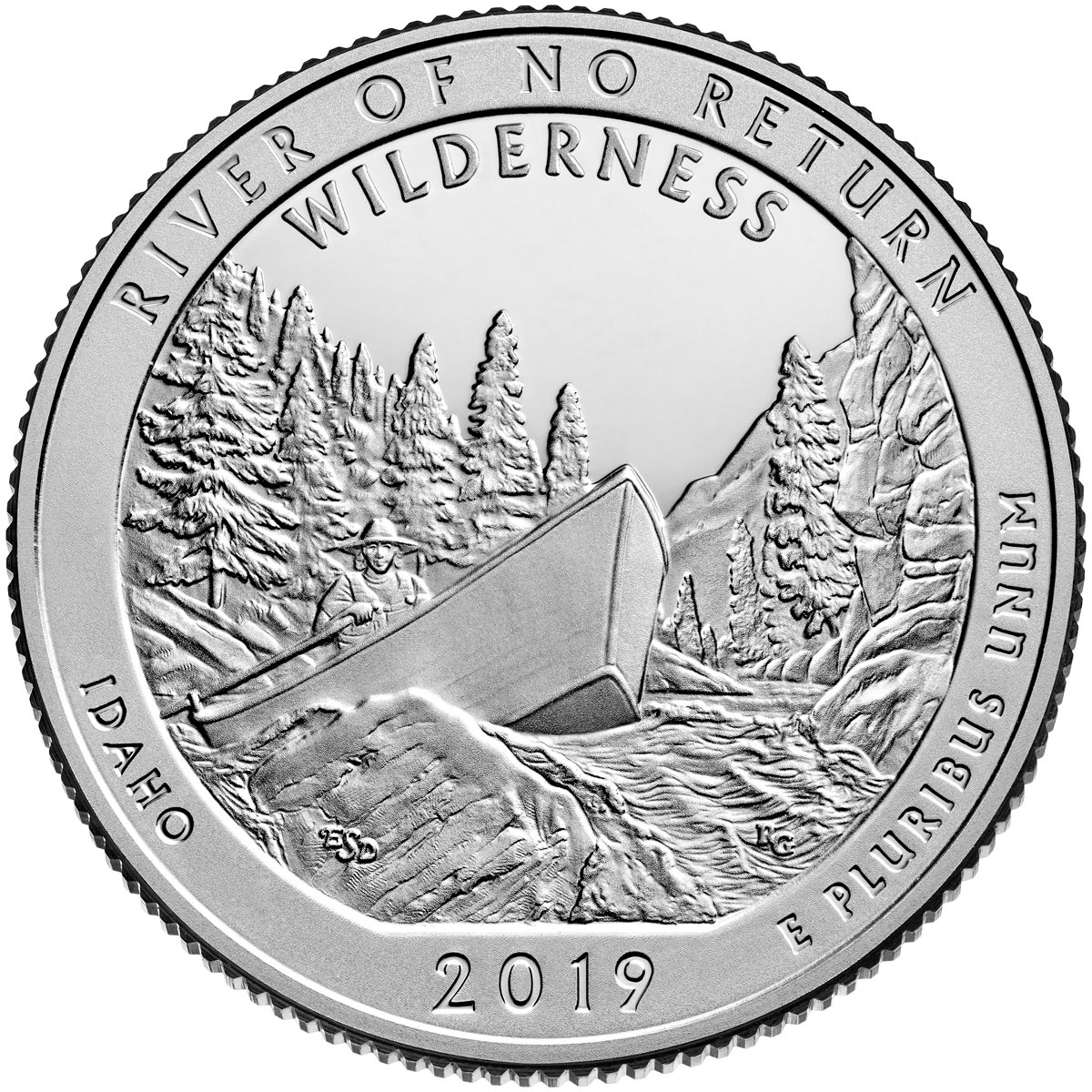 Image of 25 cents coin - Frank Church River of No Return Wilderness | USA 2019.  The Copper–Nickel (CuNi) coin is of Proof, BU, UNC quality.