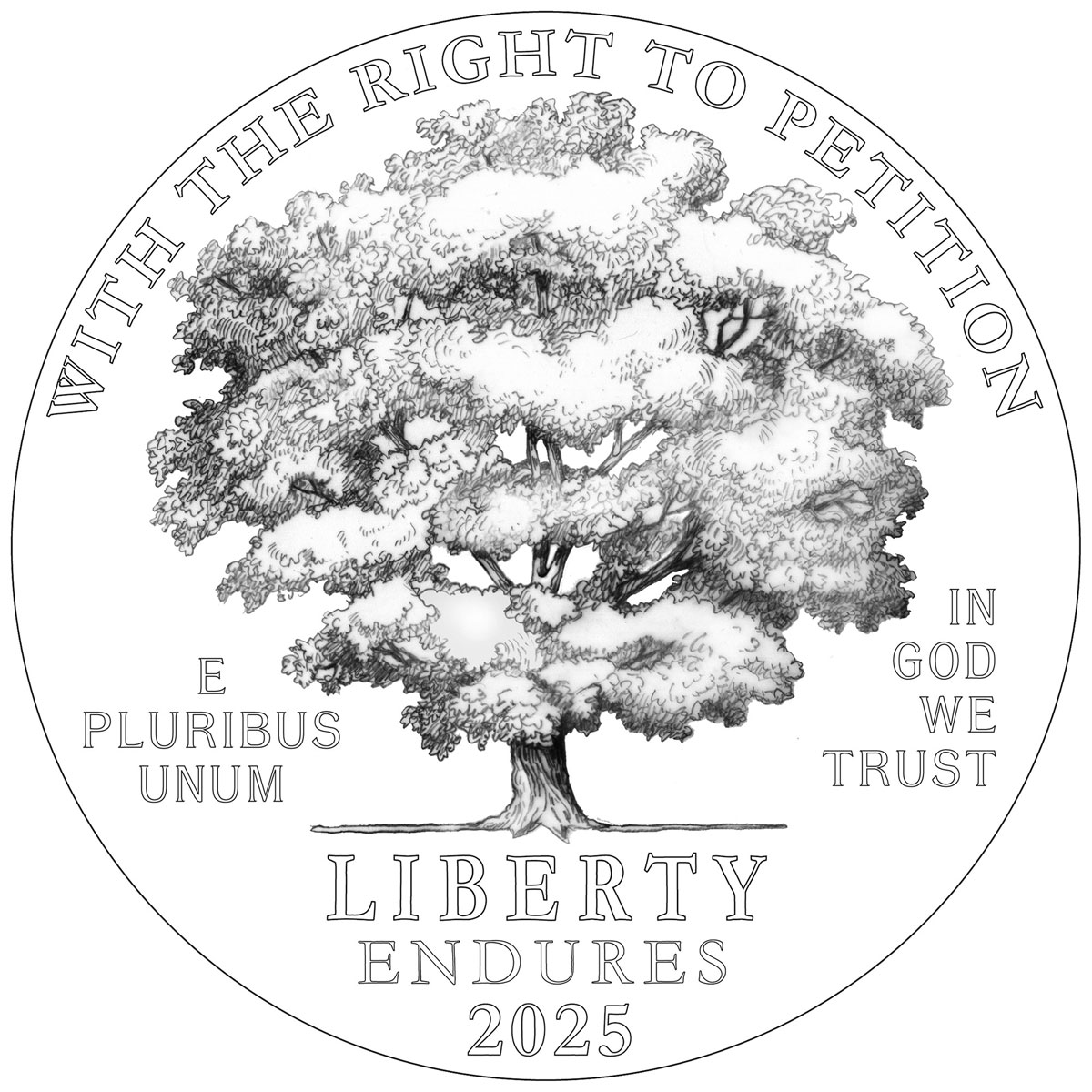 Image of 100 dollars coin - Right to Petition | USA 2025.  The Platinum coin is of Proof quality.